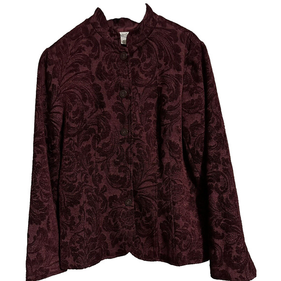 Coldwater Creek Jacket Maroon Red Women Tapestry Button Up Long Sleeve SZ M - Picture 5 of 10